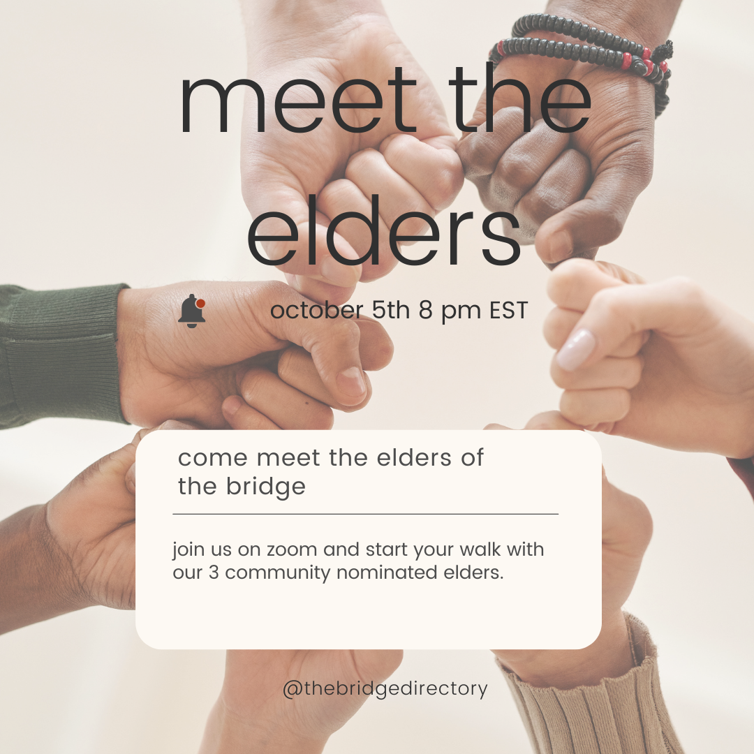 meet the elders graphic with arms in multi colors with fists